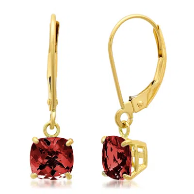 Maxcolor Solid 10k Yellow Gold Cushion Cut Dangle Gemstone Leverback Earrings