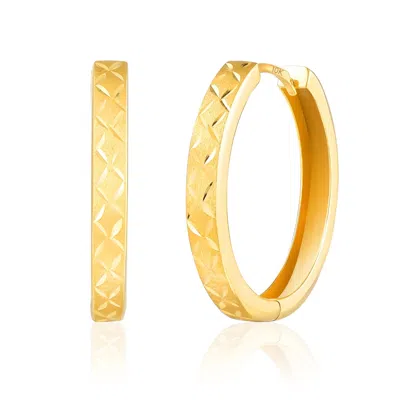Maxcolor Solid 10k Yellow Gold Diamond Cut 22mm Hoop Earrings