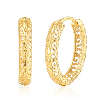 Maxcolor Solid 10k Yellow Gold Filgree Design 17mm Hoop Earrings