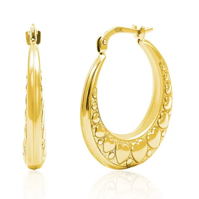 Maxcolor Solid 10k Yellow Gold Heart Stamps 22mm Hoop Earrings