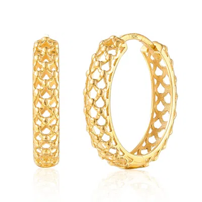 Maxcolor Solid 10k Yellow Gold Mesh Design 17mm Hoop Earrings
