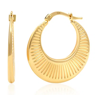 Maxcolor Solid 10k Yellow Gold Sunburst 20mm Hoop Earrings