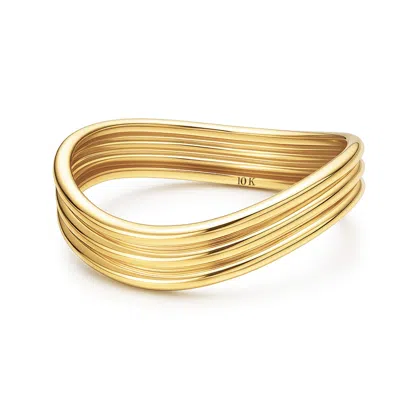 Maxcolor Solid 10k Yellow Gold Triple Wave Ring