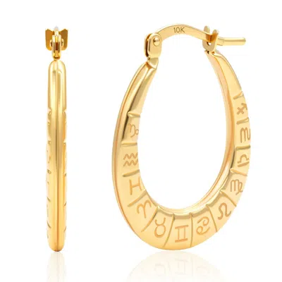 Maxcolor Solid 10k Yellow Gold Zodiac 19mm Hoop Earrings