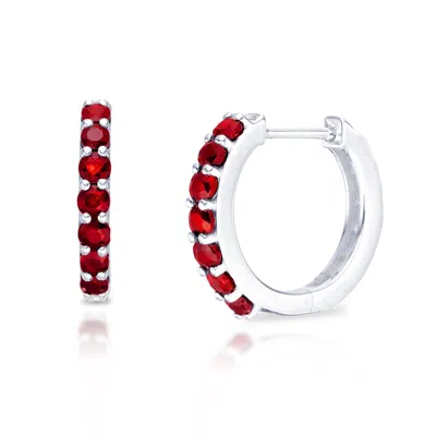 Maxcolor Solid 10k Yellow Or White Gold 12mm Gemstone Hoop Huggie Earrings In Multi