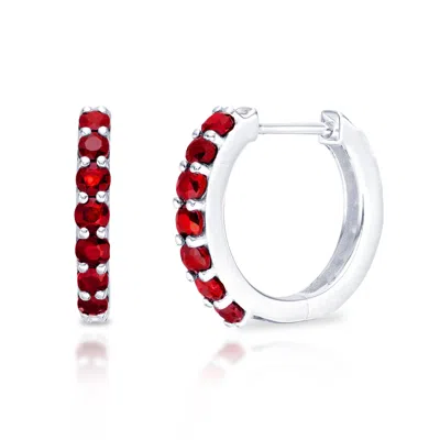 Maxcolor Solid 10k Yellow Or White Gold 12mm Gemstone Hoop Huggie Earrings In Silver