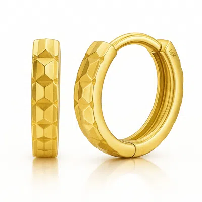 Maxcolor Solid 14k Gold 12mm Diamond Cut Square Huggie Hoop Earrings