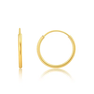 Maxcolor Solid 14k Gold Hoop Earrings 1mm Tube Flex Continuous In 10mm-14mm (0.4-1 Inch) Diameter Gold Hoop E In Yellow
