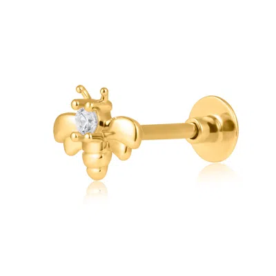 Maxcolor Solid 14k Gold Single Bee Comfy Flat Back Cartilage Gold Stud Earring Piercing