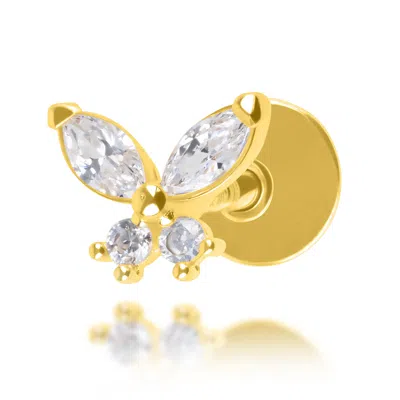 Maxcolor Solid 14k Gold Single Butterfly Comfy Flat Back Cartilage Gold Stud Earring Piercing
