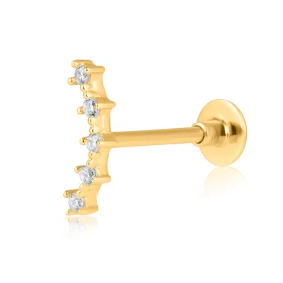 Maxcolor Solid 14k Gold Single Curve Bar Comfy Flat Back Cartilage Gold Stud Earring Piercing
