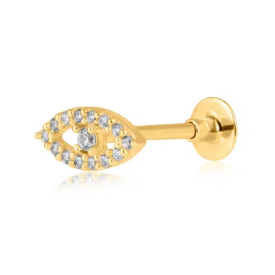 Maxcolor Solid 14k Gold Single Evil Eye Comfy Flat Back Cartilage Gold Stud Earring Piercing