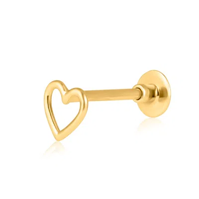 Maxcolor Solid 14k Gold Single Heart Comfy Flat Back Cartilage Gold Stud Earring Piercing