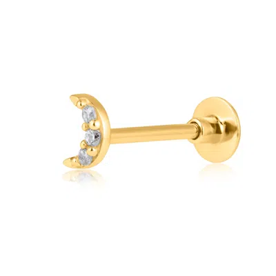 Maxcolor Solid 14k Gold Single Moon Comfy Flat Back Cartilage Gold Stud Earring Piercing
