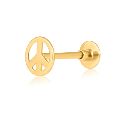 Maxcolor Solid 14k Gold Single Peace Symbol Comfy Flat Back Cartilage Gold Stud Earring Piercing