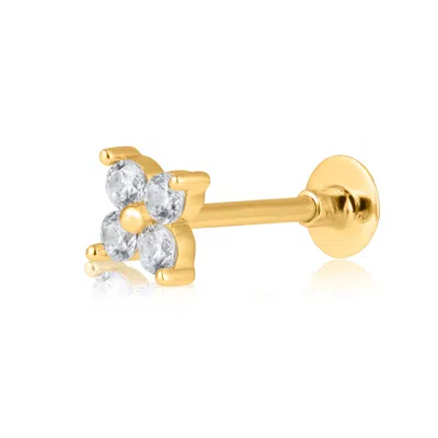 Maxcolor Solid 14k Gold Single Quad Comfy Flat Back Cartilage Gold Stud Earring Piercing