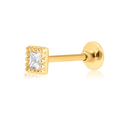 Maxcolor Solid 14k Gold Single Square Comfy Flat Back Cartilage Gold Stud Earring Piercing In Yellow