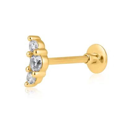 Maxcolor Solid 14k Gold Single Trio Comfy Flat Back Cartilage Gold Stud Earring Piercing