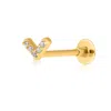 Maxcolor Solid 14k Gold Single V Shape Comfy Flat Back Cartilage Gold Stud Earring Piercing In Gold