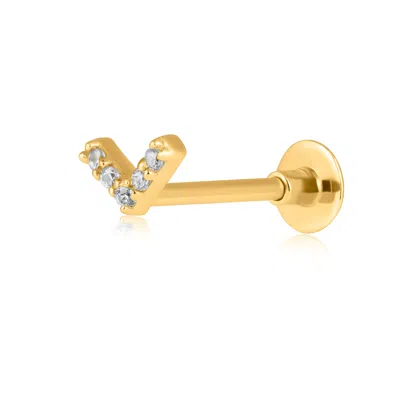 Maxcolor Solid 14k Gold Single V Shape Comfy Flat Back Cartilage Gold Stud Earring Piercing