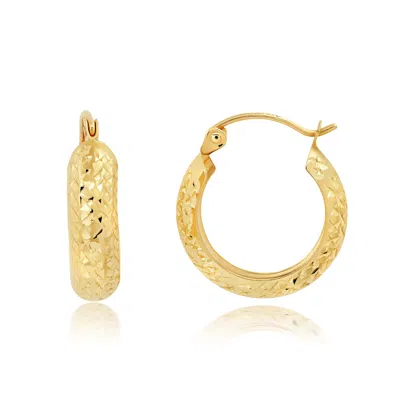 Maxcolor Solid 14k Yellow Gold 18mm Diamond Cut Hoop Earrings With Click-top Closure