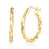 Maxcolor Solid 14k Yellow Gold 3d Textured Hoop Earrings In Gold