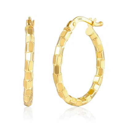 Maxcolor Solid 14k Yellow Gold 3d Textured Hoop Earrings