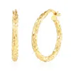 Maxcolor Solid 14k Yellow Gold Brick Pattern Hoop Earrings In Gold