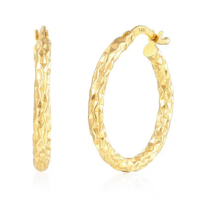 Maxcolor Solid 14k Yellow Gold Brick Pattern Hoop Earrings
