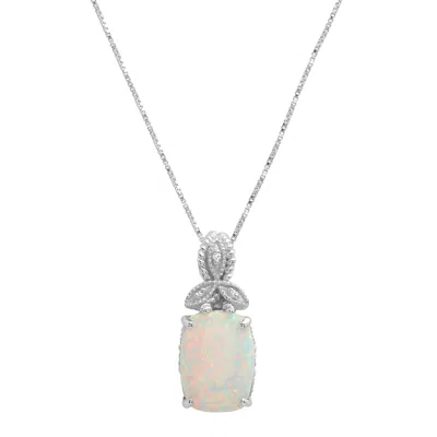 Maxcolor Sterling Silver 13x10mm Created Opal And Diamond Accent Pendant Necklace, 18" In Multi