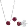 Maxcolor Sterling Silver 4mm Gemstone Earrings And 6mm Pendant Set In Metallic