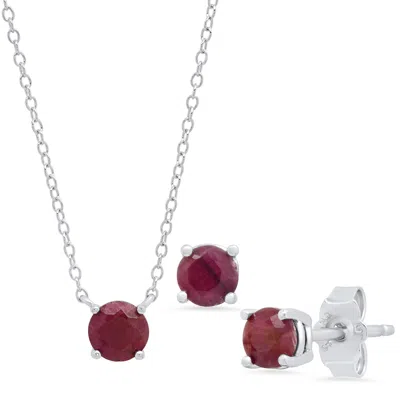 MAXCOLOR STERLING SILVER 4MM GEMSTONE EARRINGS AND 6MM PENDANT SET