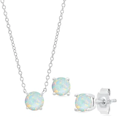 Maxcolor Sterling Silver 4mm Gemstone Earrings And 6mm Pendant Set In Metallic