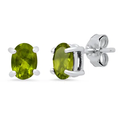 Maxcolor Sterling Silver 5mm Gemstone Oval Stud Earrings With Push Backs In Burgundy