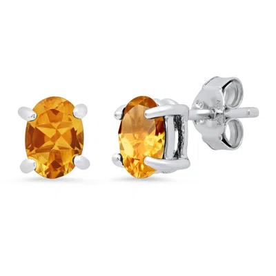 Maxcolor Sterling Silver 5mm Gemstone Oval Stud Earrings With Push Backs In Gold
