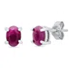 Maxcolor Sterling Silver 5mm Gemstone Oval Stud Earrings With Push Backs In Pink