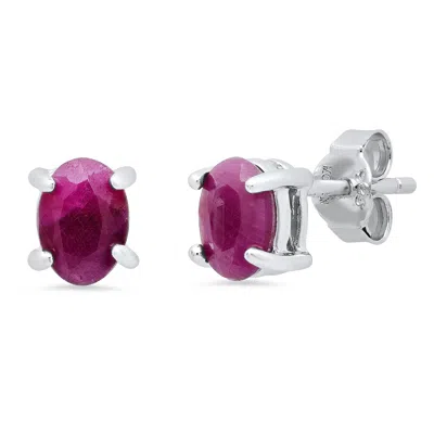 Maxcolor Sterling Silver 5mm Gemstone Oval Stud Earrings With Push Backs In Pink