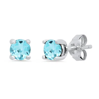 Maxcolor Sterling Silver 5mm Gemstone Round Stud Earrings With Push Backs In Blue