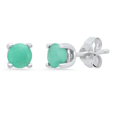 Maxcolor Sterling Silver 5mm Gemstone Round Stud Earrings With Push Backs In Gold