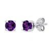 Maxcolor Sterling Silver 5mm Gemstone Round Stud Earrings With Push Backs In Purple