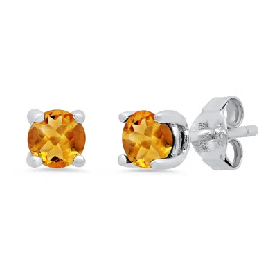 Maxcolor Sterling Silver 5mm Gemstone Round Stud Earrings With Push Backs In Metallic