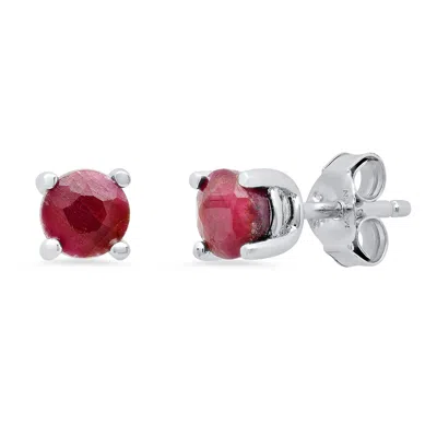 Maxcolor Sterling Silver 5mm Gemstone Round Stud Earrings With Push Backs In Pink