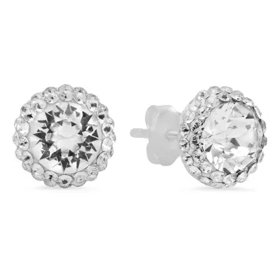 Maxcolor Sterling Silver 6mm Crystal Halo Black Stud Earrings In Multi