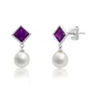 Maxcolor Sterling Silver 6mm Cultured Pearl Dangle And 5mm Gemstone Stud Earrings In Silver