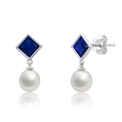 Maxcolor Sterling Silver 6mm Cultured Pearl Dangle And 5mm Gemstone Stud Earrings