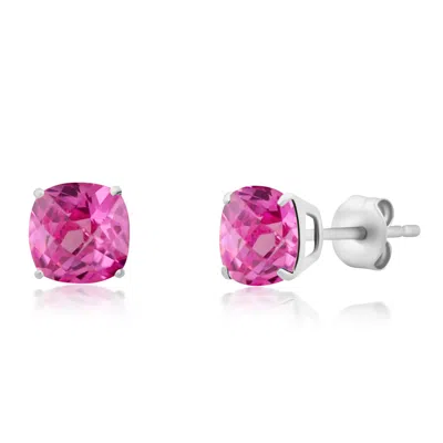 MAXCOLOR STERLING SILVER 6MM CUSHION CUT CHECKERBOARD GEMSTONE STUD EARRINGS