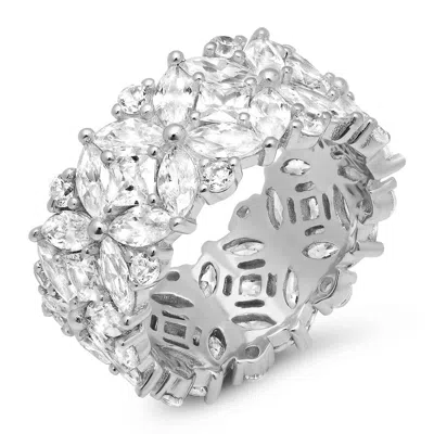 Maxcolor Sterling Silver 7.30 Ctw Multi-shaped Cz Eternity Band Ring In White