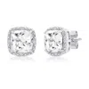 Maxcolor Sterling Silver 7mm Cushion Cut Gemstone Stud Earrings With Diamond Accent Halo In Metallic