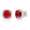 Maxcolor Sterling Silver 7mm Cushion Cut Gemstone Stud Earrings With Diamond Accent Halo In Multi