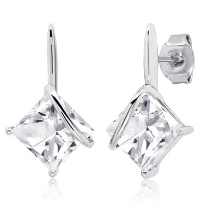 Maxcolor Sterling Silver 7mm Princess Cut Gemstone Drop Earrings